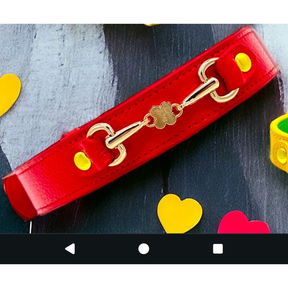 Clover Handmade Leather Dog Collar  Small  Red  New
